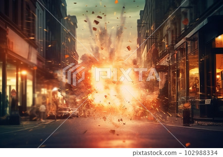 城市景觀與爆炸，生成 AI AI 圖像 102988334