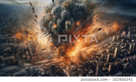 城市景觀與爆炸，生成 AI AI 圖像 102988341