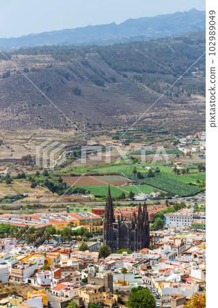 Top view of the Arucas city, Canary Island, Spain Top view of the Arucas city, Canary Island, Spain 102989049