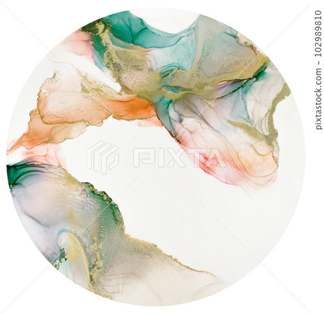 Marble stone glowing golden veins. High resolution. Abstract fluid art painting in alcohol ink technique, mixture blue, red and gold paints.  102989810