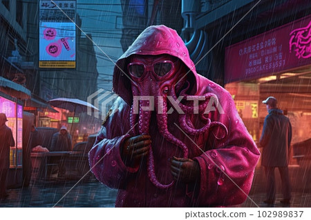 octopus pink gangster in neon bar illustration generative ai octopus pink gangster in neon bar illustration generative ai 102989837