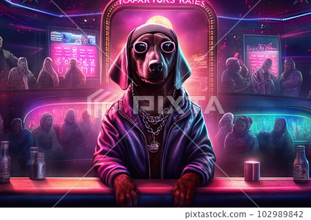 dachshund dog pink gangster in neon bar illustration generative ai dachshund dog pink gangster in neon bar illustration generative ai 102989842