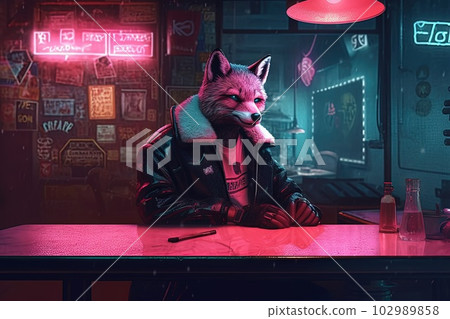 fox pink gangster in neon bar illustration generative ai fox pink gangster in neon bar illustration generative ai 102989858
