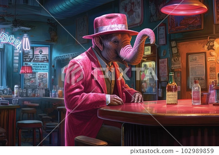 elephant pink gangster in neon bar illustration generative ai elephant pink gangster in neon bar illustration generative ai 102989859