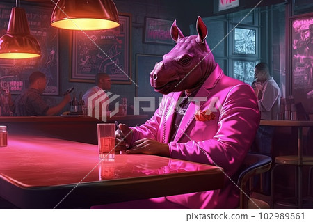 rhino pink gangster in neon bar illustration generative ai rhino pink gangster in neon bar illustration generative ai 102989861