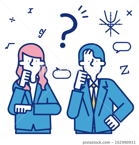 Illustration of a man and a woman who work as actuaries 102990931