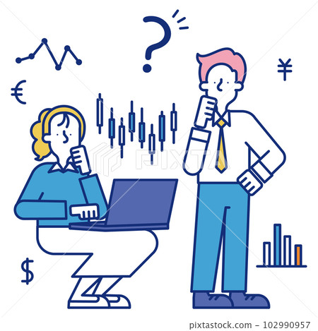 Illustration of men and women in the quant profession 102990957