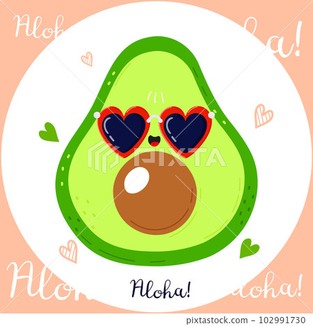 Cute funny Avocado character. Vector hand drawn cartoon kawaii character illustration icon. Isolated on pink background. Avocado character concept. Aloha card 102991730