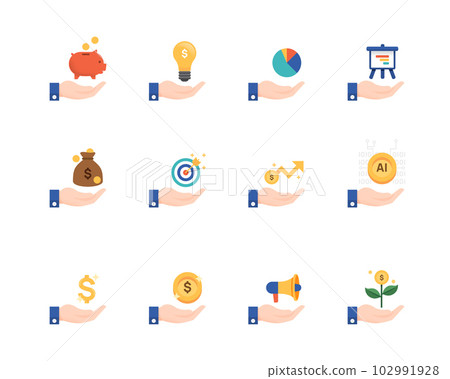 Finance Saving flat icons collection. Business symbol icon set. for web design symbols and infographic elements.vector design Finance Saving flat icons collection. Business symbol icon set. for web design symbols and infographic elements.vector design 102991928