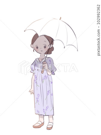 拿著陽傘的女人的插圖 102992362