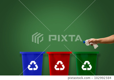 Bins for garbage Recycling plastic concept in outdoor on street earth sustainable environmental green environment big clean Bins for garbage Recycling plastic concept in outdoor on street earth sustainable environmental green environment big clean 102992384
