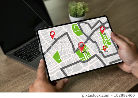 GPS Map to Route Destination network connection Location Street Map with GPS Icons Navigation GPS Map to Route Destination network connection Location Street Map with GPS Icons Navigation 102992400