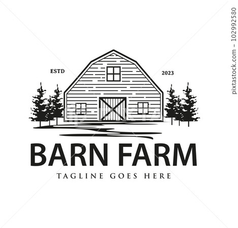Rustic Retro Vintage illustration of wooden barn rural farm 102992580