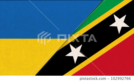 Flag of Ukraine and Saint Kitts and Nevis-3D illustration. Two Flag Together Flag of Ukraine and Saint Kitts and Nevis-3D illustration. Two Flag Together 102992766