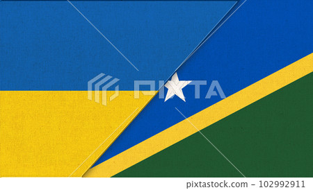 Flag of Ukraine and Solomon Islands - 3D illustration. Two Flag Together 102992911