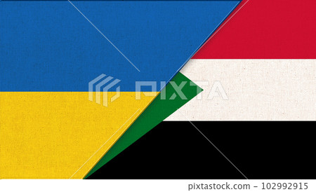 Flag of Ukraine and Sudan -3D illustration. Ukrainian and Sudan relations Flag of Ukraine and Sudan -3D illustration. Ukrainian and Sudan relations 102992915