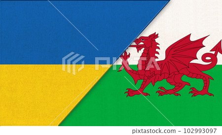 Flag of Ukraine and Wales. Relationships of two countries. Friendship Flag of Ukraine and Wales. Relationships of two countries. Friendship 102993097