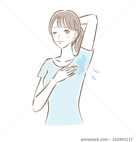 一名患有腋臭的年輕女性的插圖 102993117