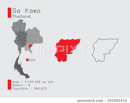 Sa Kaeo in Thailand A Set of Infographic Elements for the Province. and Area District Population and Outline. Vector with Gray Background. 102993418