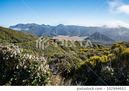 Beautiful view of the Pouakai range in Egmont national park of Western region of North island, New Zealand. 102994681