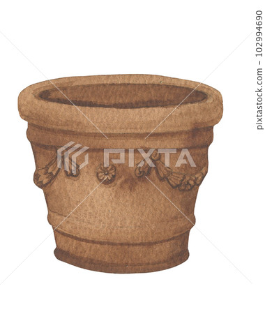 Ceramic flowers pot watercolor illustration. Isolated on white Ceramic flowers pot watercolor illustration. Isolated on white 102994690