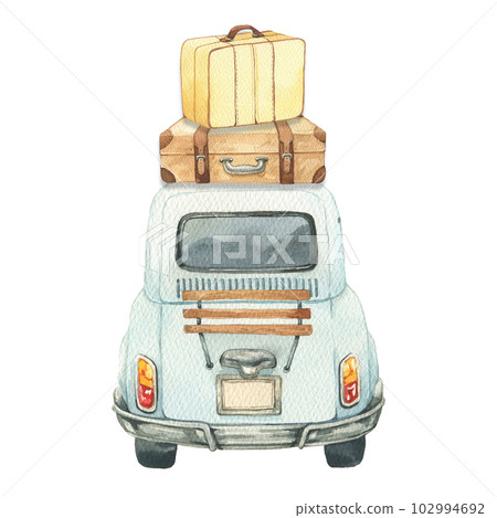 Vintage car watercolor illustration. Isolated on white background. Wedding postcard design 102994692