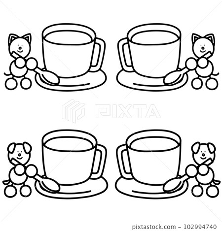 提供飲料、狗和貓的 Wanmaru 和 Nyanmaru 的線描組 102994740