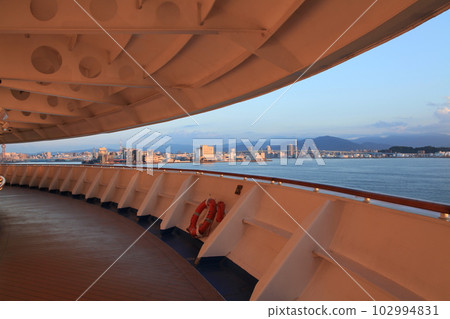 A picture of the open deck at the front of the ship. A picture of the open deck at the front of the ship. 102994831