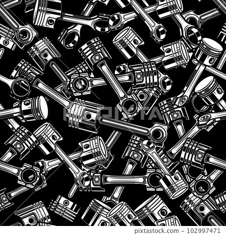 Seamless pattern with automobile pistons in monochrome style. Design element for poster, card, banner. Vector illustration Seamless pattern with automobile pistons in monochrome style. Design element for poster, card, banner. Vector illustration 102997471