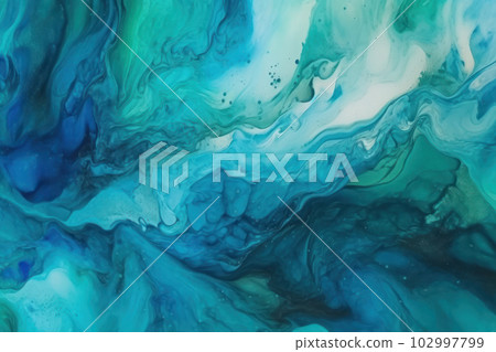 Abstract ocean-inspired artwork in blue and green watercolor and ink. Trendy and dynamic ebru or suminagashi style. Perfect for contemporary designs. AI Generative. Abstract ocean-inspired artwork in blue and green watercolor and ink. Trendy and dynamic ebru or suminagashi style. Perfect for contemporary designs. AI Generative. 102997799