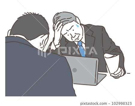 Middle-aged and elderly businessmen who are worried in the office Middle-aged and elderly businessmen who are worried in the office 102998323