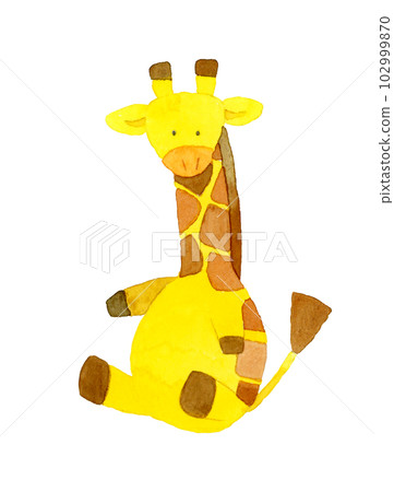 可愛鬆散動物長頸鹿手繪水彩插畫素材 102999870