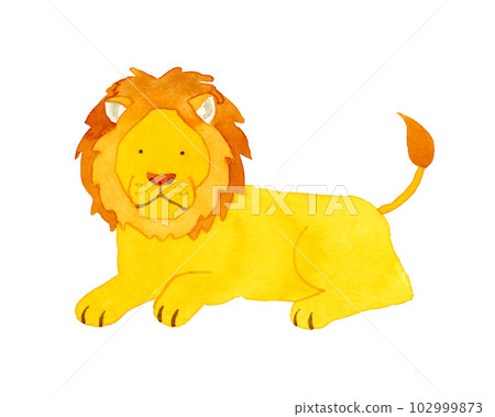 獅子可愛又鬆散的動物手繪水彩插畫素材 102999873