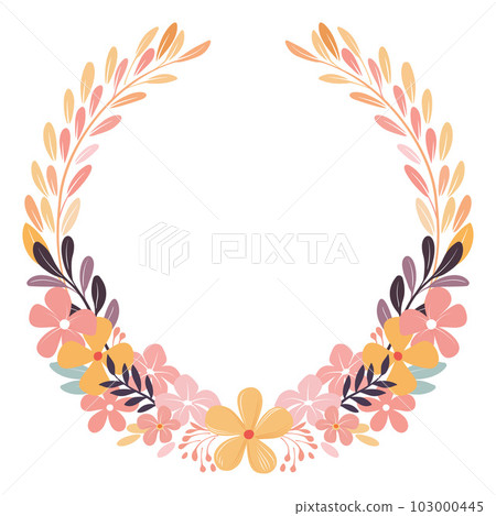 Circle Flowers Floral Border Frame Wreath Design 103000445