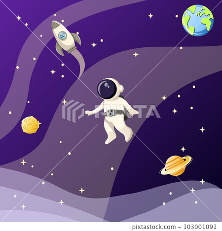 Space illustration. Spaceship, spaceman, saturn, moon, planet earth. Editable vector graphic design. Space illustration. Spaceship, spaceman, saturn, moon, planet earth. Editable vector graphic design. 103001091