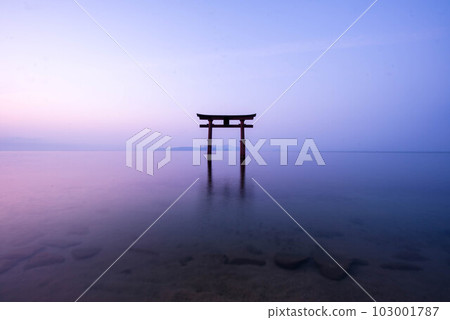 [Shiga Prefecture] Lake Biwa, Shirahige Shrine's torii gate in the morning, silence 103001787