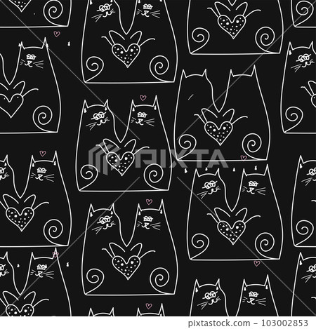 Set of cats in love on a black background. 103002853