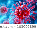 An electron microscope image of a virus, possibly coronavirus, with its characteristic spikes and circular shape. Generative Ai 103002899