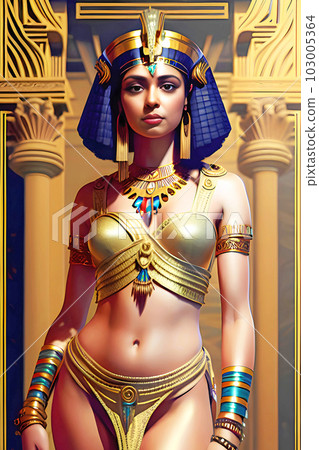 Portrait of a beautiful Egyptian woman in the Egyptian temple. Generative AI 103005364