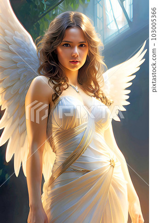 Beautiful woman with fire in her hair. Fantasy portrait. Generative AI. 103005366