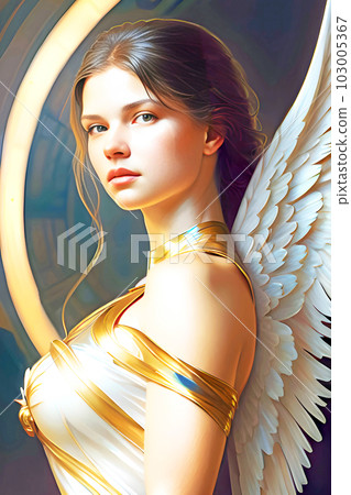 Beautiful woman with fire in her hair. Fantasy portrait. Generative AI. 103005367