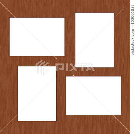 Wooden brown photo frame that holds 4 photos with reflection inside the frame Wooden brown photo frame that holds 4 photos with reflection inside the frame 103005855