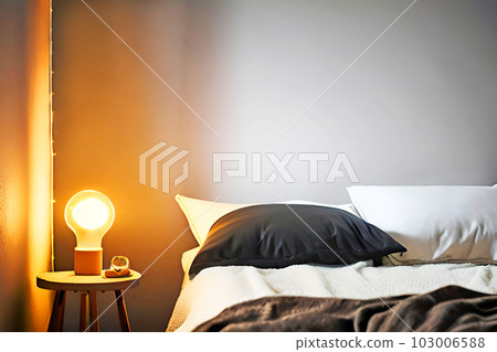 Cozy Bedroom with light bulb, Generative AI Cozy Bedroom with light bulb, Generative AI 103006588