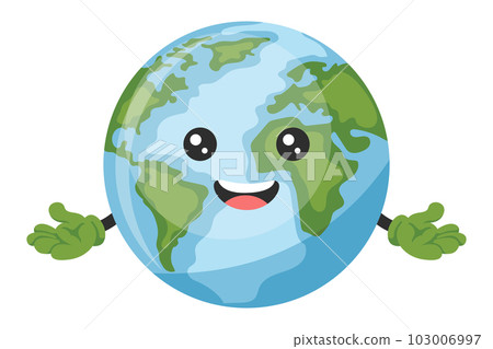 Happy cartoon earth planet character design for earth day, national pollution prevention day, world environment day. Concept of prevention against environmental pollution and care of our planet 103006997