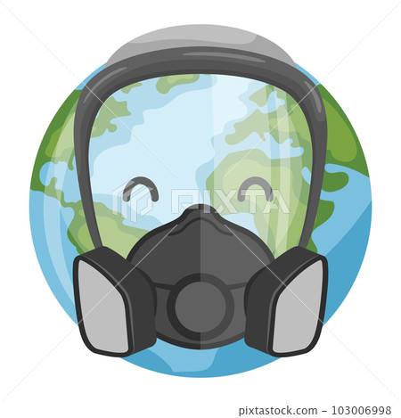 Cartoon planet earth design with respiratory mask for earth day, national pollution prevention day, world environment day. Concept of prevention against environmental pollution and care of our planet Cartoon planet earth design with respiratory mask for earth day, national pollution prevention day, world environment day. Concept of prevention against environmental pollution and care of our planet 103006998