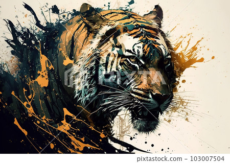 Image of a tiger face in diffused color form. Wildlife Animals. Illustration. Generative AI. Image of a tiger face in diffused color form. Wildlife Animals. Illustration. Generative AI. 103007504