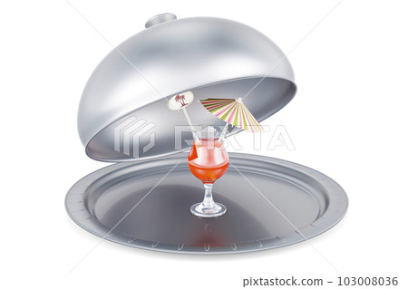 Restaurant cloche with tropical cocktail , 3D rendering Restaurant cloche with tropical cocktail , 3D rendering 103008036