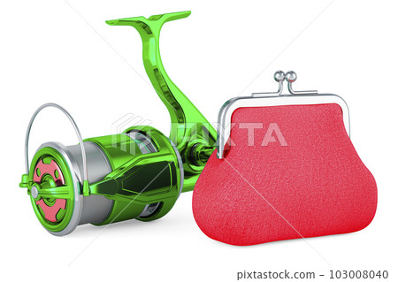 Spinning reel with coin purse. 3D rendering 103008040