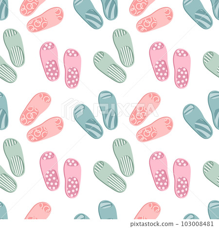 Seamless pattern with colorful flip flops, summer slippers on a white background. Pool shoes background, print, vector 103008481
