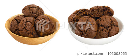 chocolate cookies in bowl isolated on white background with full depth of field 103008963